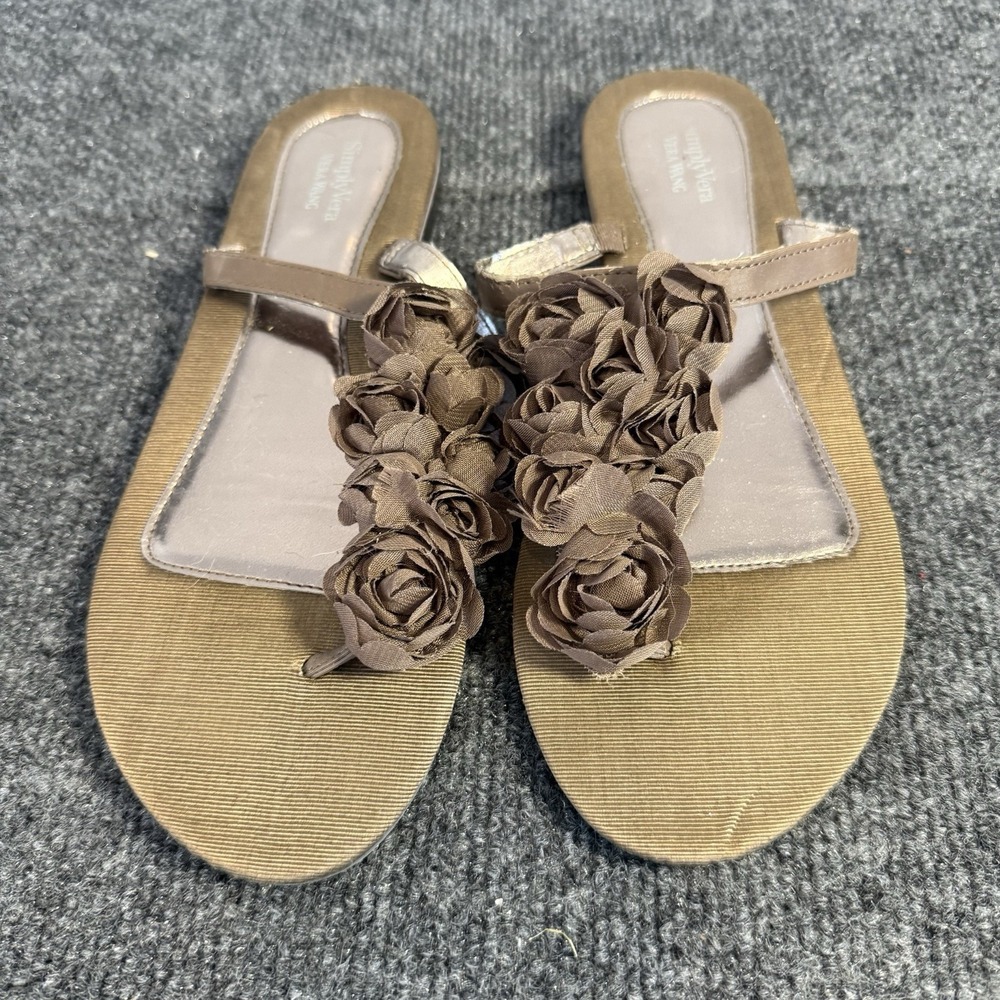 Simply Vera Vera Wang Brown Floral Thong Sandals‎ Women's Size 8 Slip On